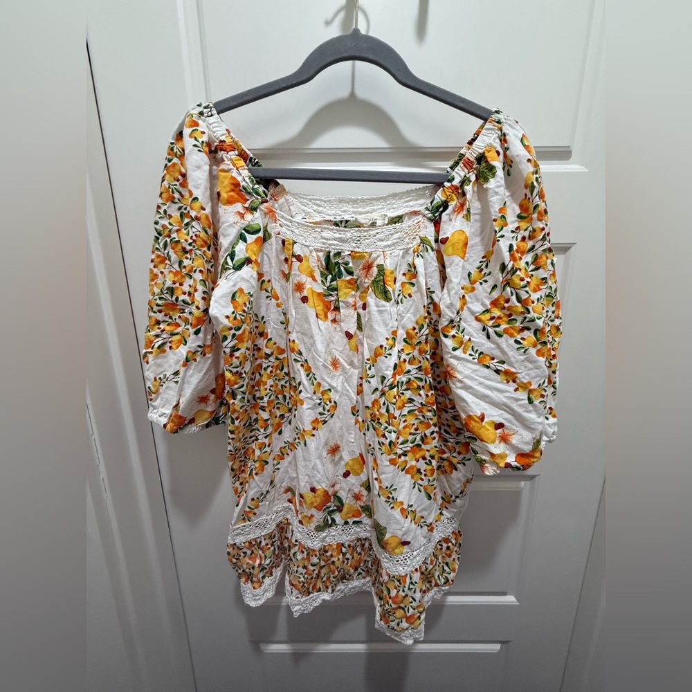 Artlier by Nicole Miller. Orange Fruit Linen Top. Size Medium.